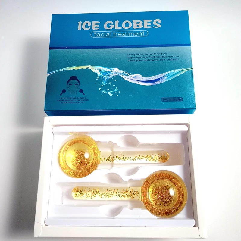 

Home Use Skin Rejuvenation Cooling Facial Massager Gold Color Glitter Ice Globes With Box