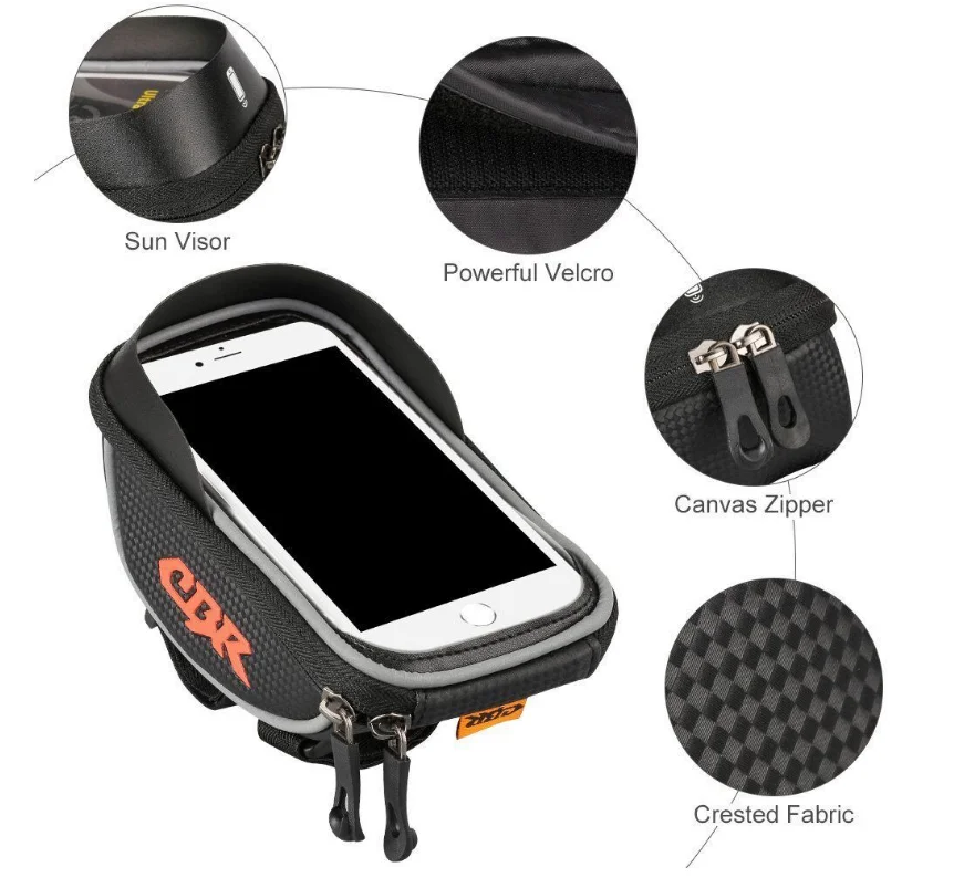 

Wholesales Customized Logo Bike Storage Bag Waterproof Bike Bag Bicycle Frame Bag Cycling with Touch Screen Window, Black