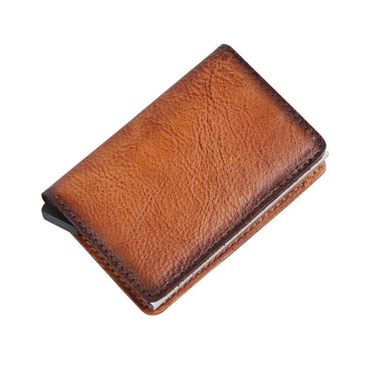 

RFID Blocking Genuine Leather Vintage Aluminum Business Credit Card Holder Anti-degaussing card Wallets