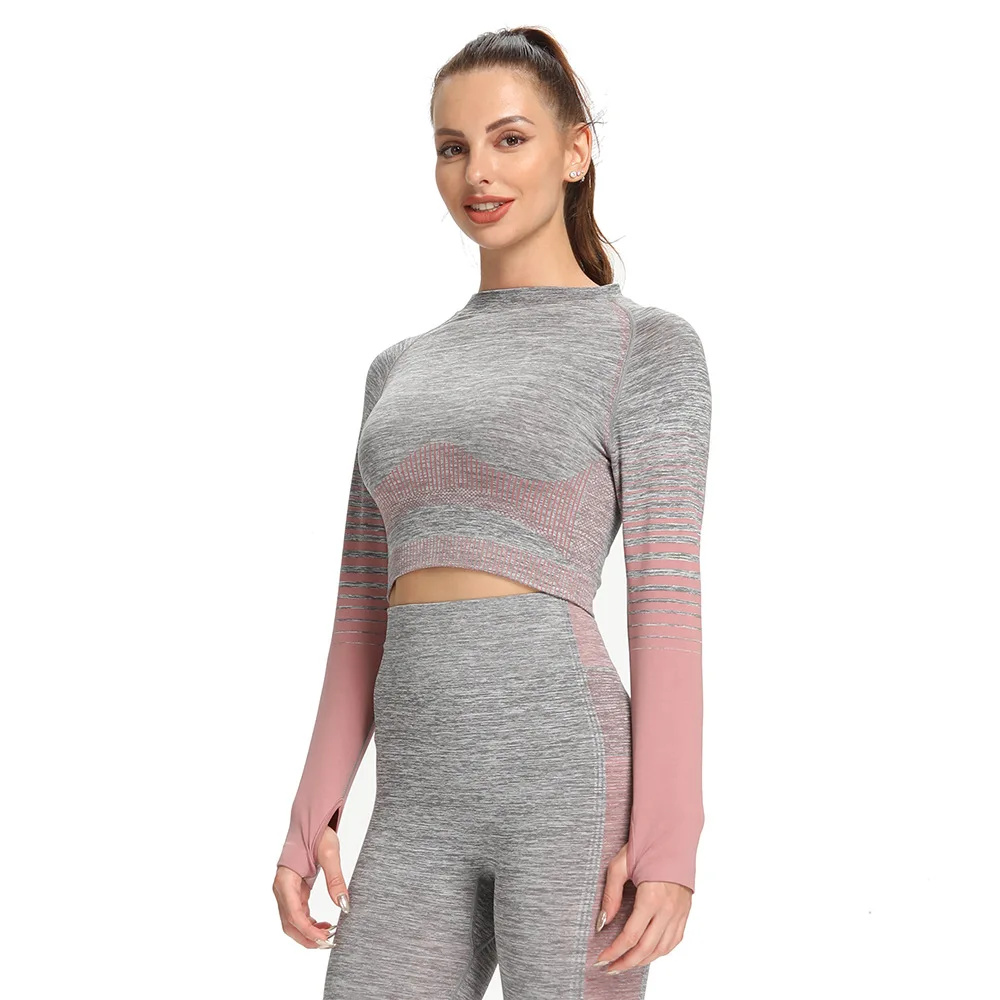 

RY91Z01# Hot sale women fitness sportswear long sleeve yoga pants set sports bra and high waist tight leggings women