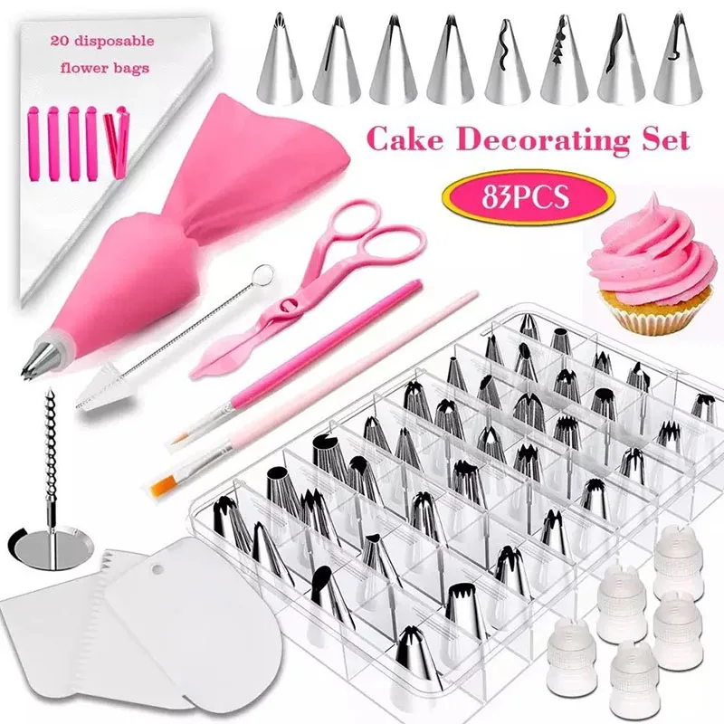 

DIY Baking Tools 83 Piece Stainless Steel Cake Decorating Mouth Set, Pink