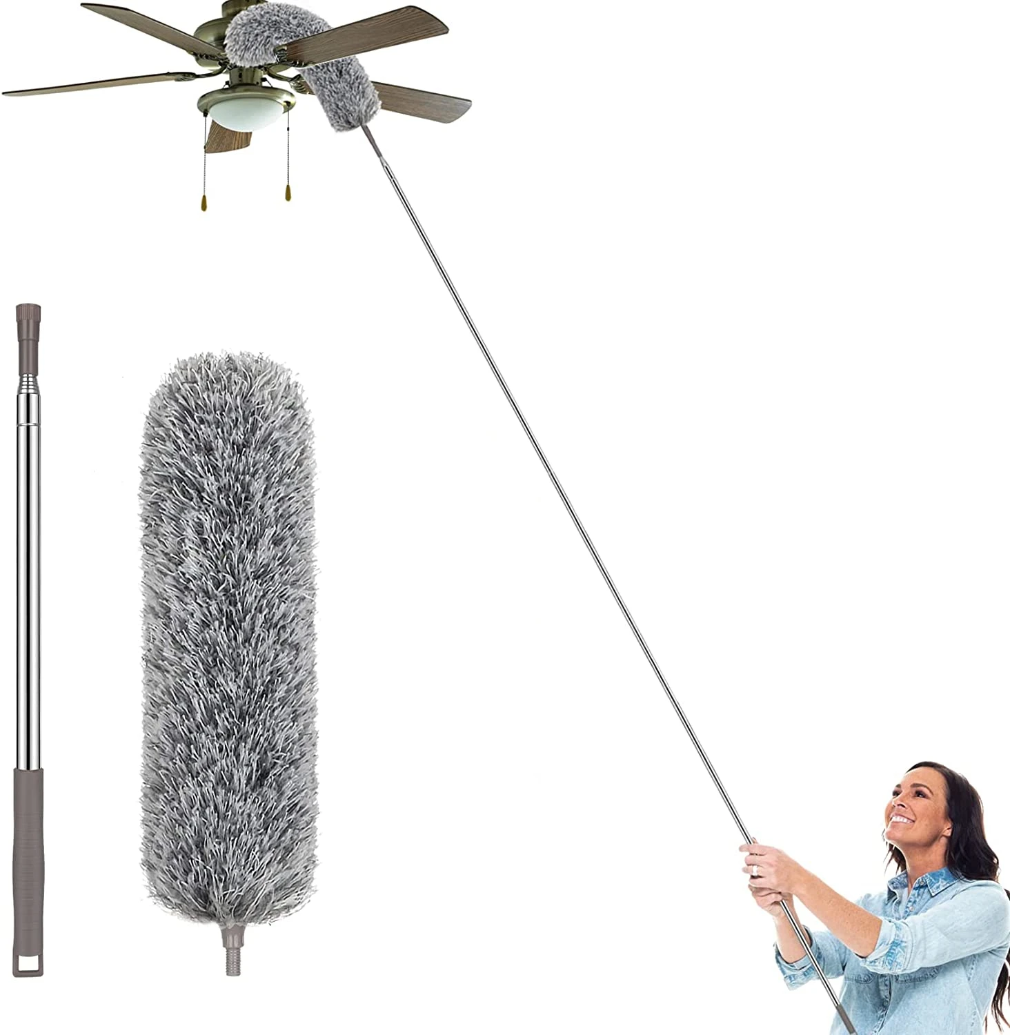 

2.8M 2.5M 1.4M Washable Bendable Ceiling Fan Duster Head Telescopic Stainless Steel Extended Handle Microfiber Superfine Fluffy