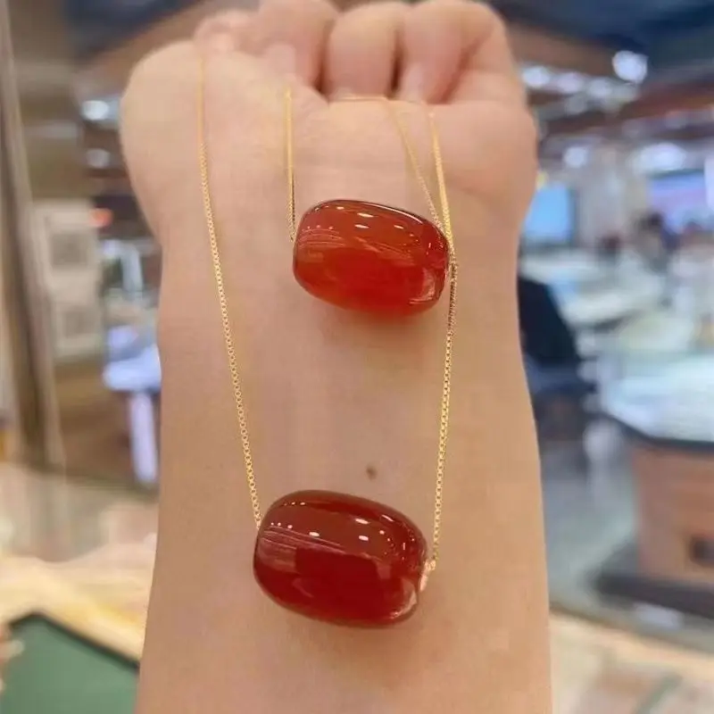 

Certified Live Welfare Natural Red Agate Lulutong Pendant Carnelian Gold Inlaid Lucky Beads Women's Jade Choker