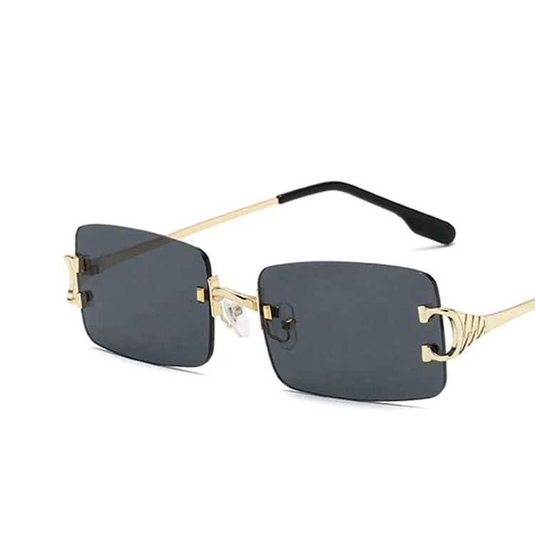 

2022 Wholesale Vintage Design Custom Logo Square Small Rectangle Women Rimless Designer Sunglasses