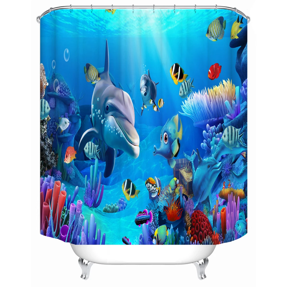 

183 x 183cm waterproof cloth lining cover bathtub bathroom curtain dolphin underwater world customizable printing shower curtain, Picture