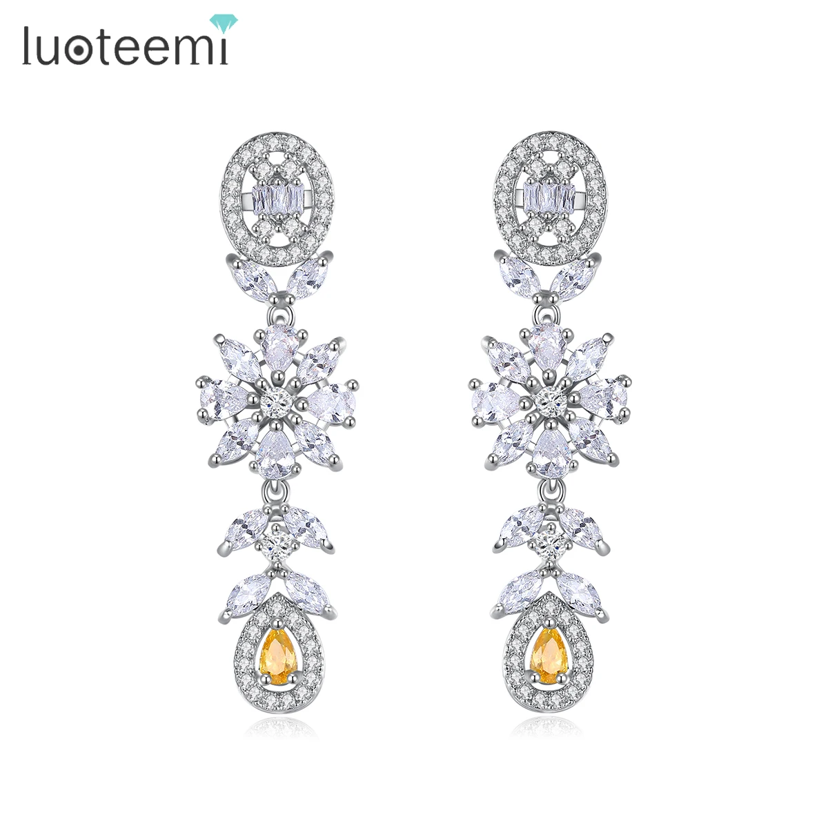 

LUOTEEMI Trending Luxury 2023 Art Flower Jewelry Earing Big Woman Geometric Drop Earring Cubic Zirconia
