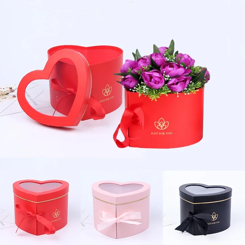 

Hot Sale Rts Pink Revolving Roses Flower Box 2 Layers Heart Shaped Flower Box With Lids And Window Heart Box For Flower in stock