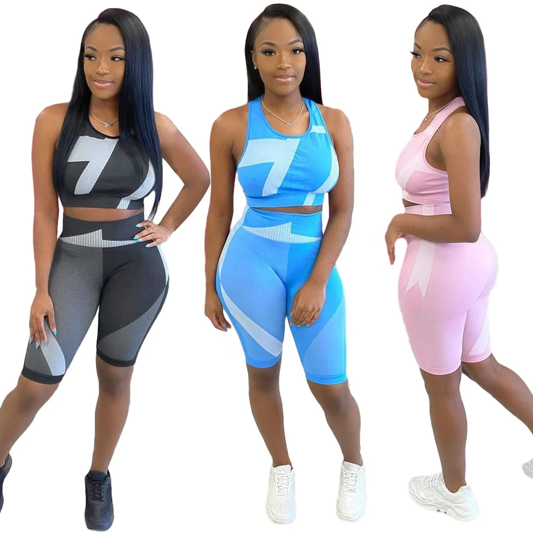 

MT164-8046 Sexy Women 2 Piece Set Crop Top Biker Shorts Two Piece Women Sportswear Summer Clothing women clothing sets