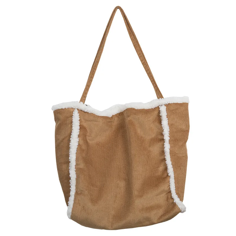 

Autumn and winter new simple corduroy shoulder bag female handbag large capacity student tote bags, Customized color
