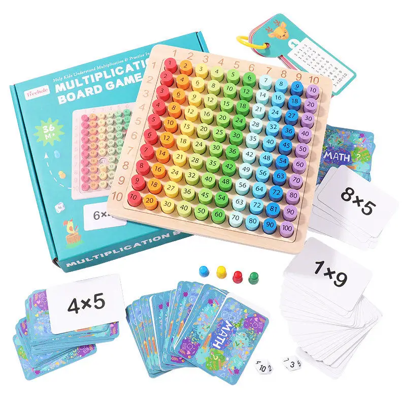 2026 New Children Wooden 3 in 1 Multiplication Math Digital Hundred Board Montessori Educational Teaching Aids Toys for Kids