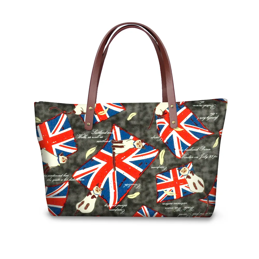 

High quality British flag pattern Printed Large Travel Handbag Customized Image/logo Designer Hand Bags Women Handbag Shoulder