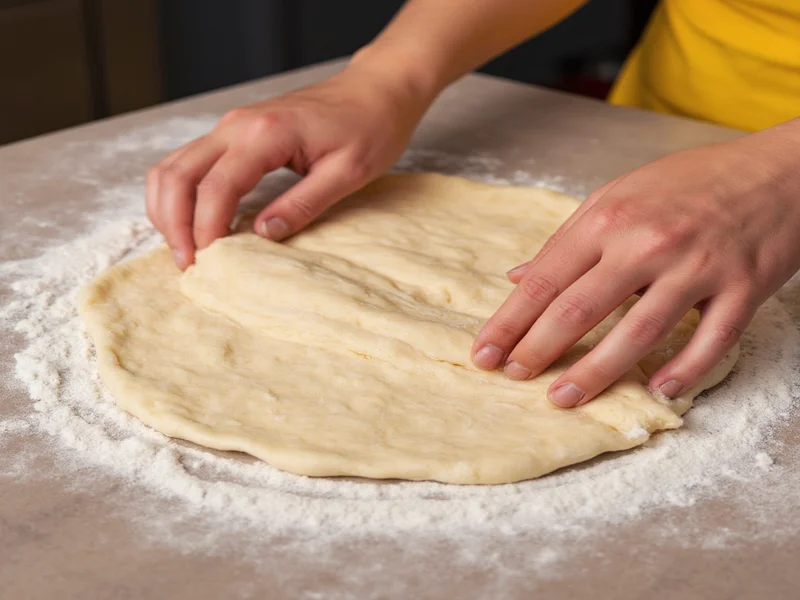 Dough folding technique demonstration for homemade bread