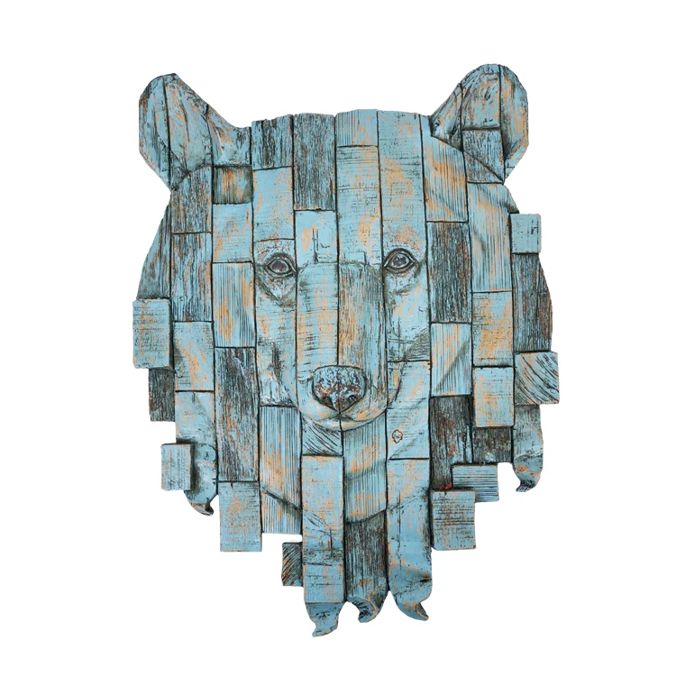 

Woodlike Bear Haed,hanging Wall Decoration,wall Hanging Decor Blue Resin Animal Portrait Metal Screw Support Styrofoam YC191208H