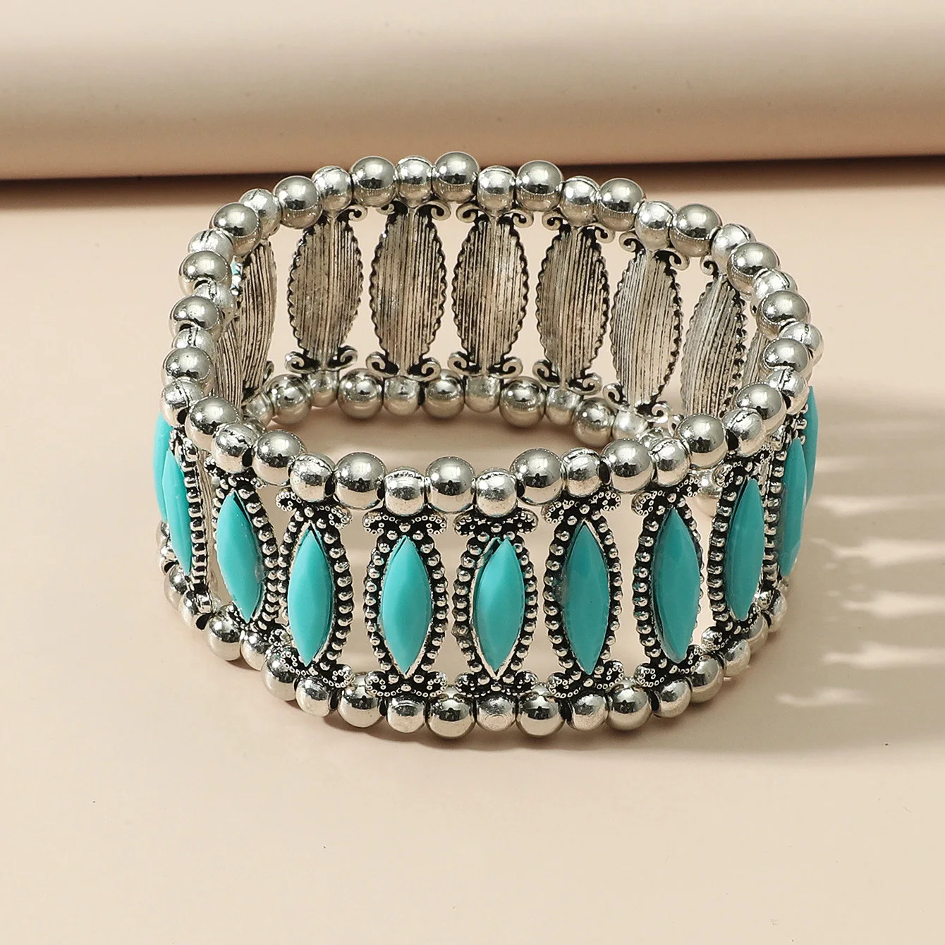 

Retro Boho Style Western Elastic Turquoise Bracelet For Woman