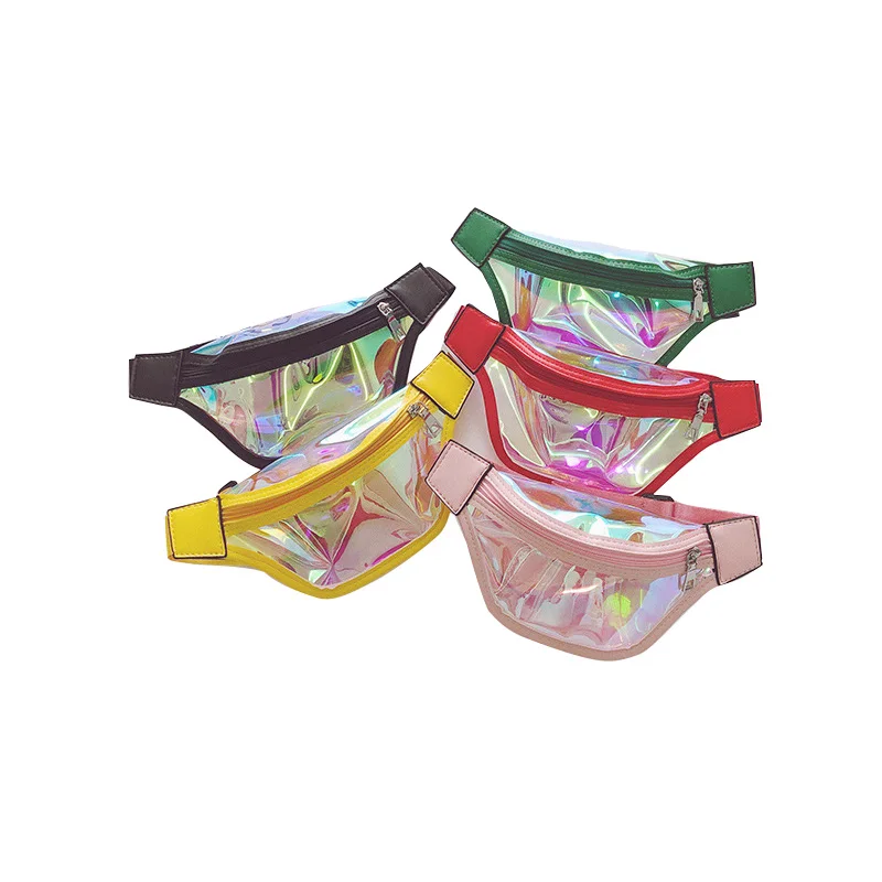 

Custom wholesale waterproof holographic pvc fanny pack kids laser waist belt bag, Customized