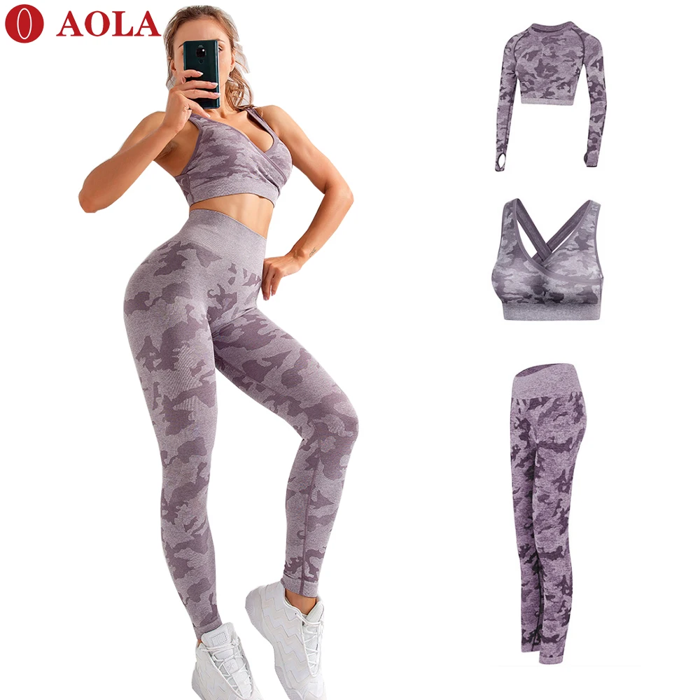 

AOLA Skirt Wear Plus Size Zip Top High Seamless Leggings Yoga Waist Compression Active Gym Outfit Set For Women, Gray/ green/purple