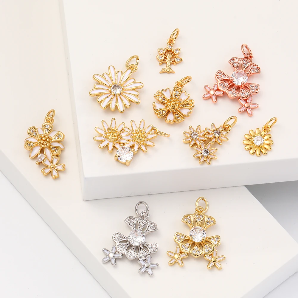 

Hot sale 18k gold plated copper with zircon charms various of flower pendant for jewelry necklace bracelet earing diy design