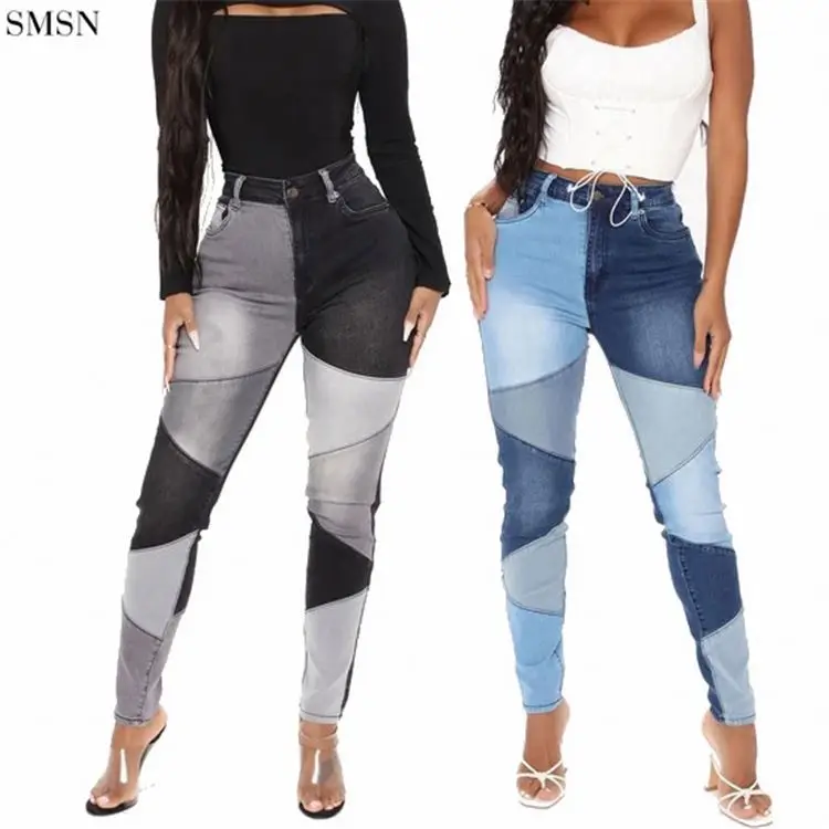 

IBEAUTY Best Design Woman Jeans 2021 Stitching Plus Size Pants Jeans Patchwork Tight Denim Jeans For Ladies