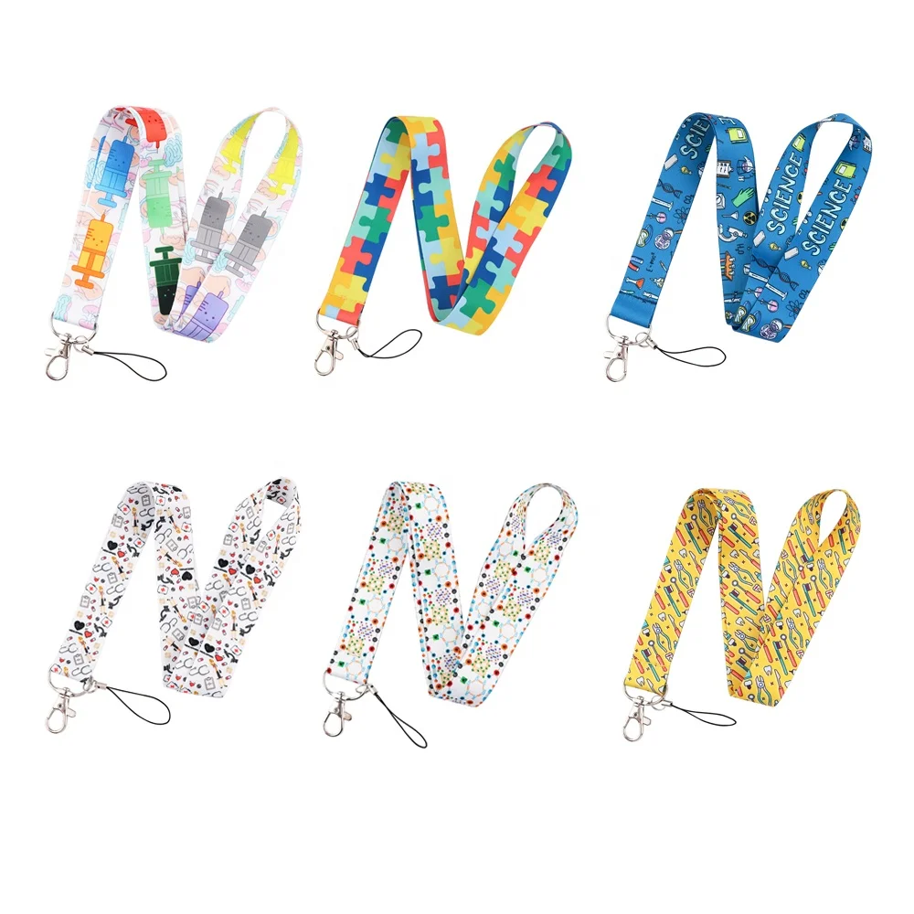 

Custom Nursing Design Stethoscope Neck Straps Full Color Printing Autism Polyester Lanyards For ID badge Holder