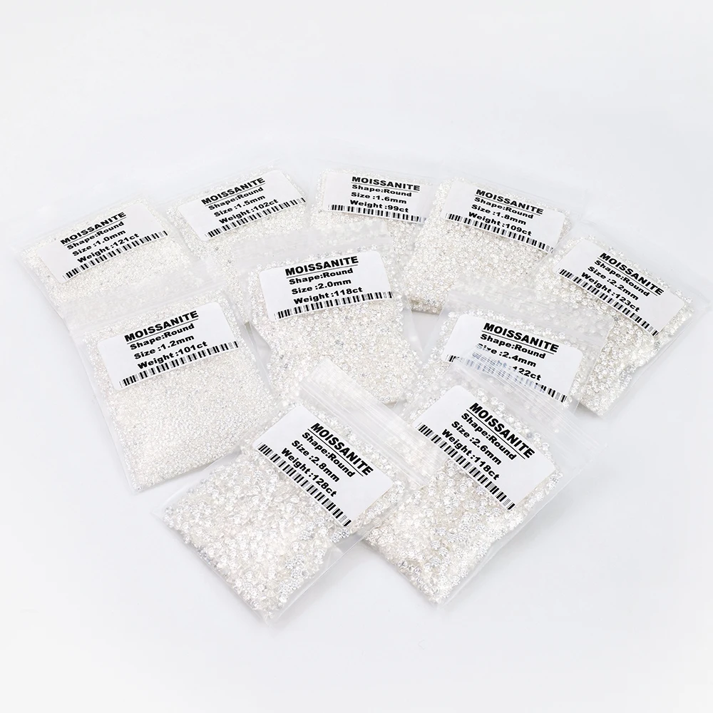 Wholesale Melee Moissanite Diamonds 0.7-2.0mm VVS1 White DEF Round Cut Melee Size Moissanite for Fine Jewelry Making