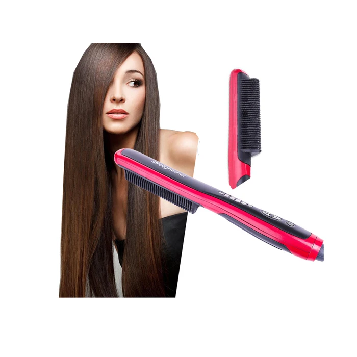 

Hot products to sell online electric hair brush straightener comb heat straightening hair brush, Black+red