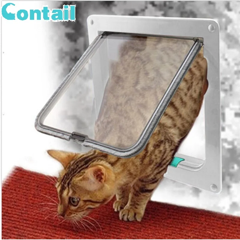 

adjustable smart control flap interior cat dog door, Automatic smart cover protective cat gate pet door for exterior, White/brown/black