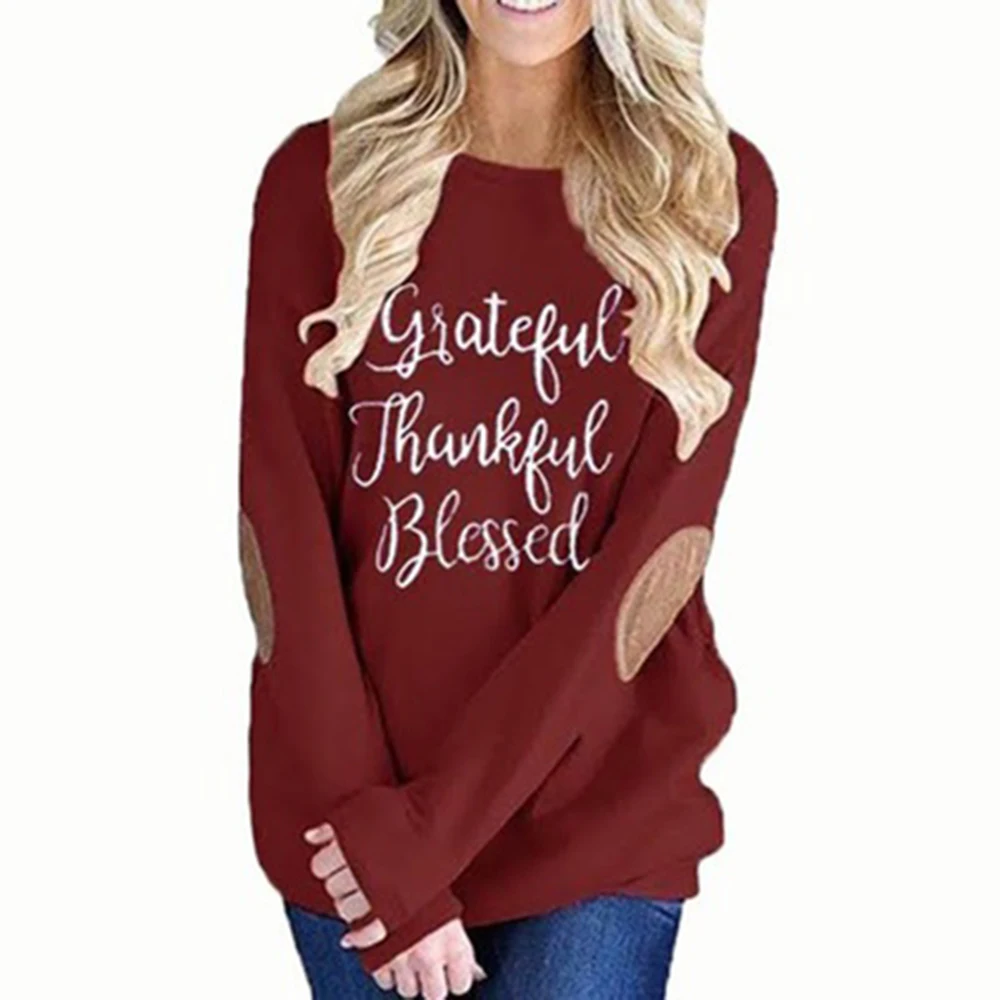 
New European And American Spring And Autumn Letter Printed T-shirt With Long Sleeve Patch Collage 