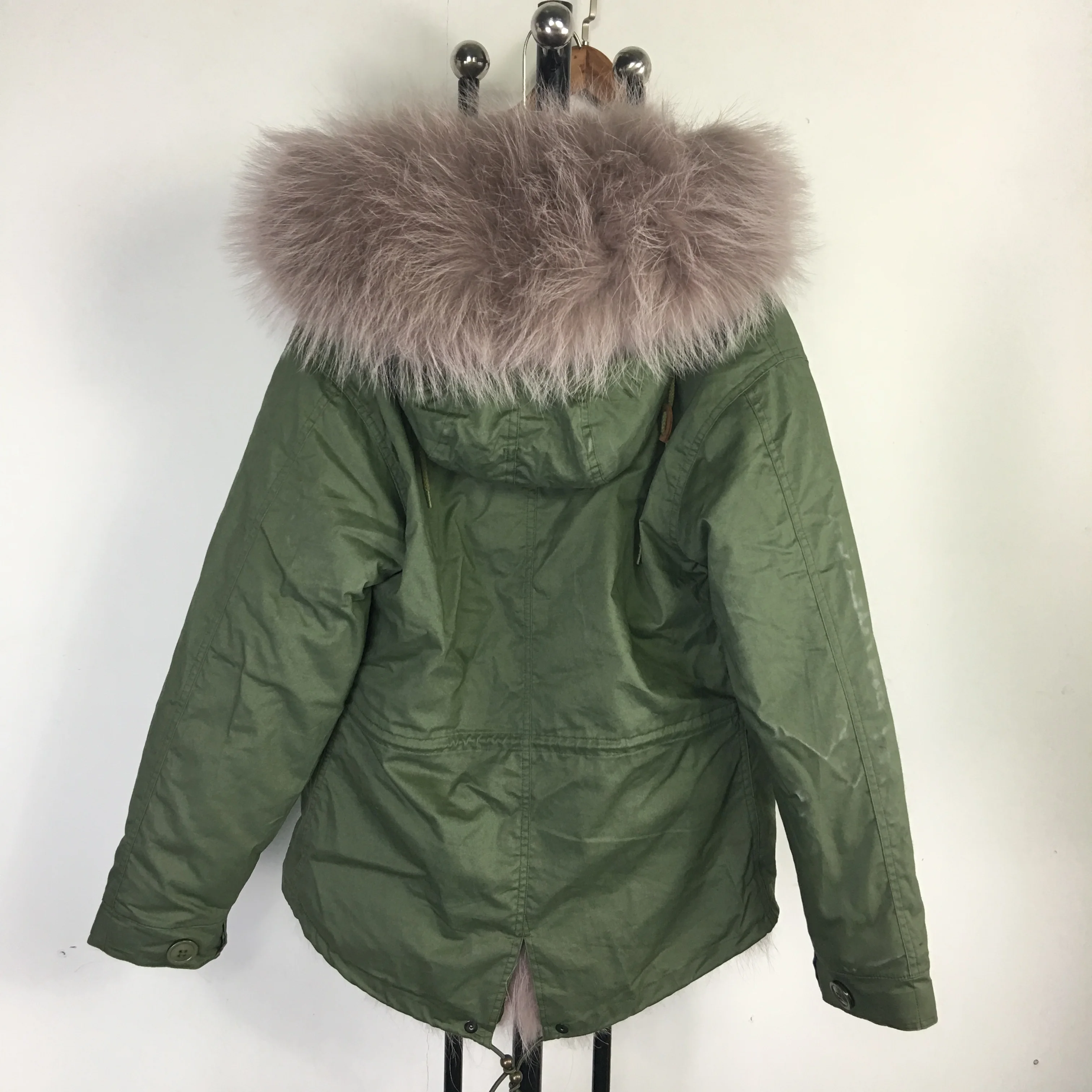 Military Fur Coat Short Army Green Outside Jacket With Gray Real Fox ...