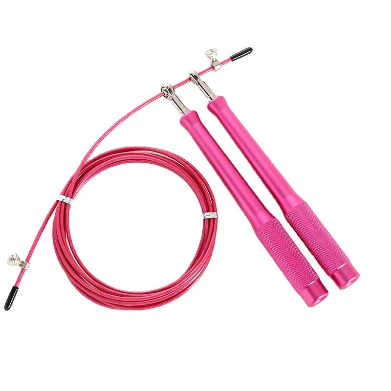 

adjustable universal bearing fitness function aluminum alloy handle weighted rope skipping speed, Black, rose red