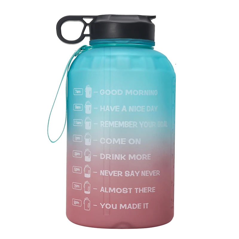

2021 hot 2.2L half gallon sport water bottle Gradient color Large Capacity motivational Water Bottle Plastic custom logo, Customized color
