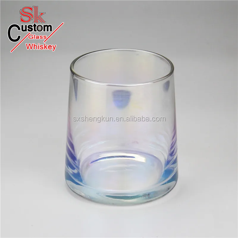 
Hand crafted transparent lead free crystal electroplated rainbow color whiskey glass 