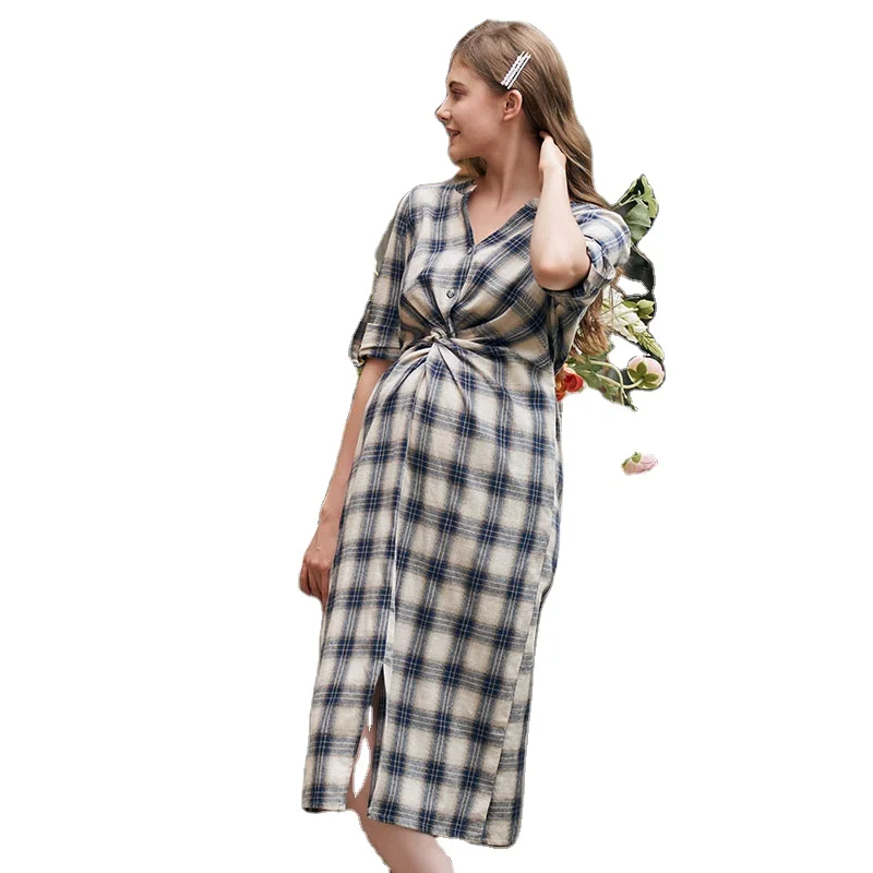 

Fashion Casual Swimsuit Beach Wear Lace-up Maternity Wear Plaid Maternity Dress Maternity Women Clothing, Picture