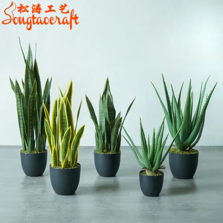 

1-2 Ft Artificial Snake Plant And Nordic Type Plastic Material Artificial Aloe Bonsai Tree For Home And Garden Decoration, Green