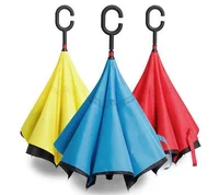 

wholesale cheap inverted umbrella with C handle inverted umbrella inside out umbrella plain pongee fabric