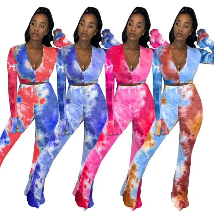 

M11498 2020 fall women clothing tie dye tracksuit 2 piece set women
