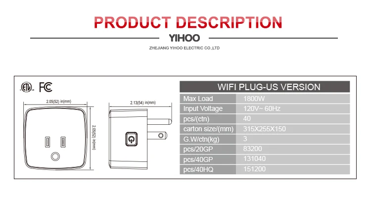 Factory OEM mini white APP controlled US standard wifi smart plug smart life use