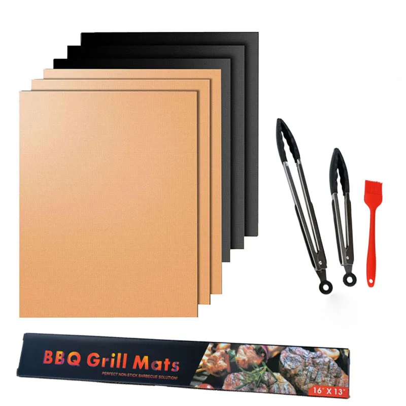 

Indoor and outdoor barbecue mats reusable bakeware barbecue-resistant non-stick, Black color golden color