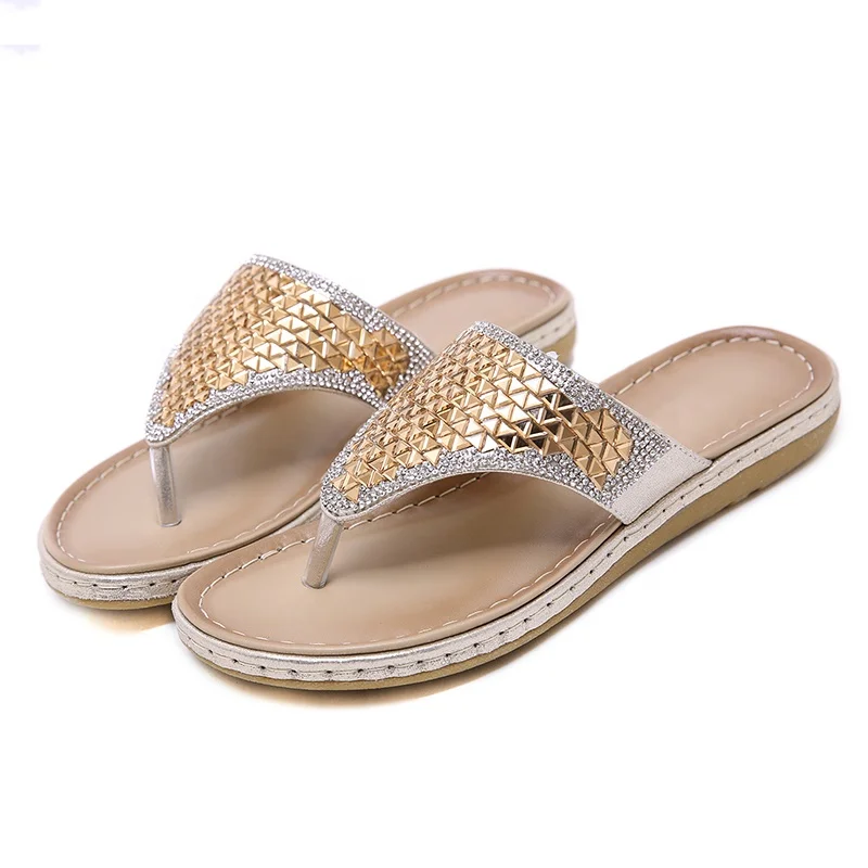 

Wholesale Fancy Glitter Diamond Outdoor Summer Beach Flat Women Flip Flop Sandals Slippers, As the customer's request