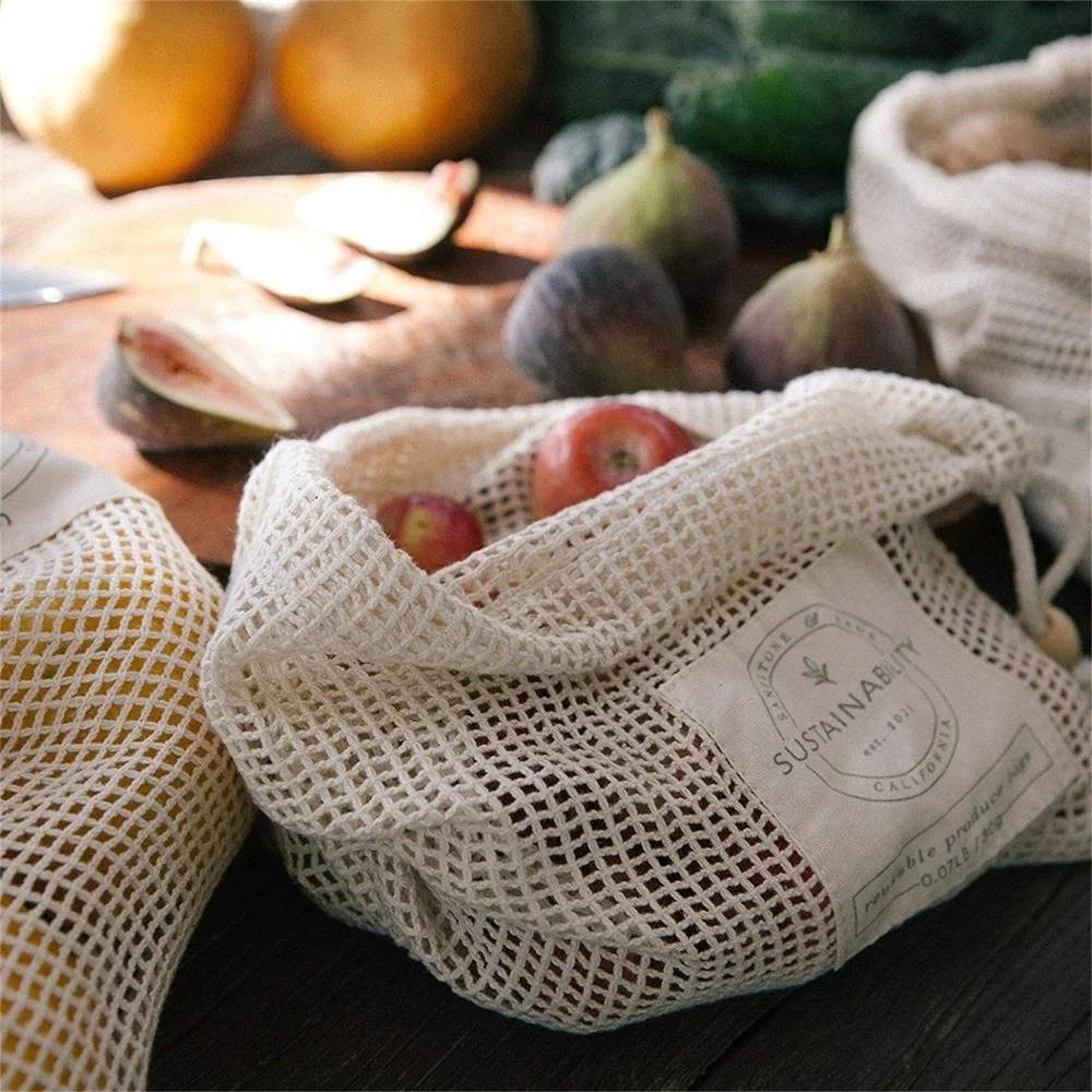 

Sopurrrdy Machine Washable Durable Biodegradable Natural Cotton Mesh Reusable Produce Drawstring Bags, Natural color