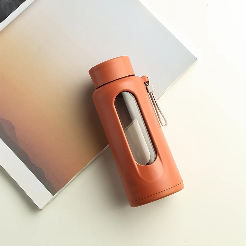 

0684 Portable clear Borosilicate Glass Water Bottle With Silicone Sleeve