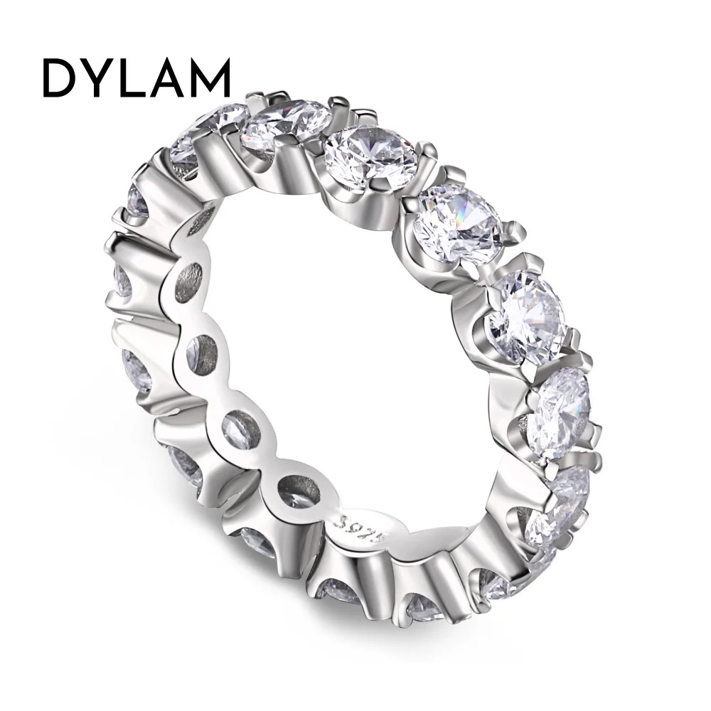 

Dylam Rhodium Plated 5A Cubic Zirconia Rings 3.5mm Eternity Bands Engagement Promise Wedding Bridal Marriage Rings for Women