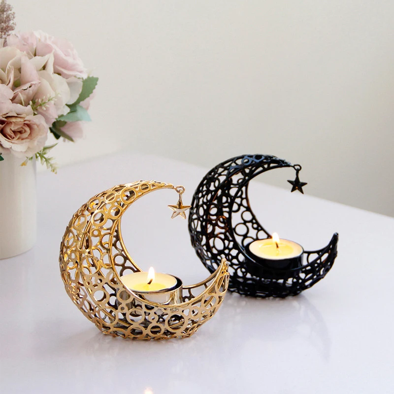 

Redeco Wholesale Luxury Moon Star Candle Holder Black Golden Candle Holder Metal Candlestick Holder For Gifts Home Decorations