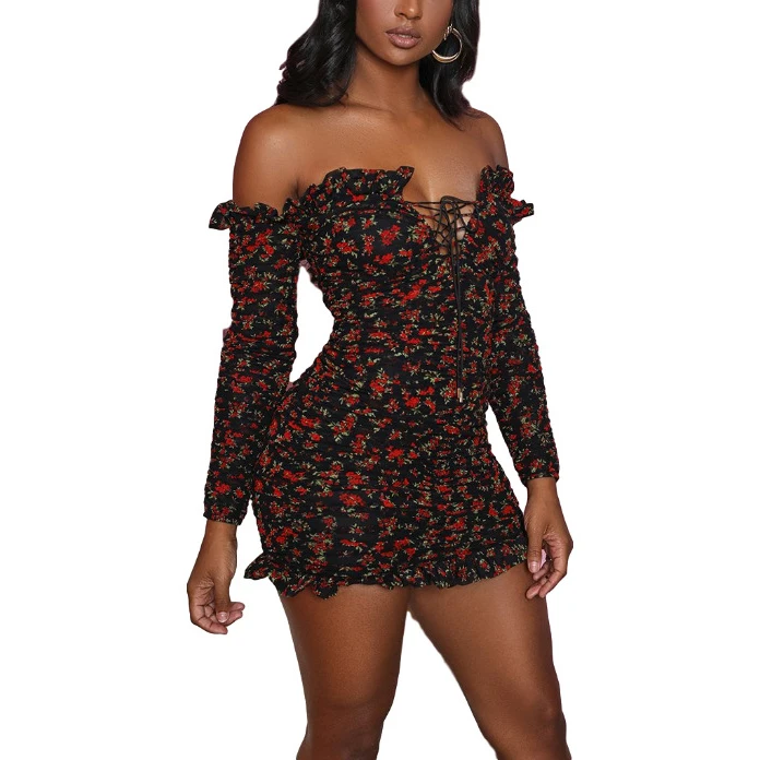 

FS1821D Ladies sexy bodycon dress Fashion floral prints dresses