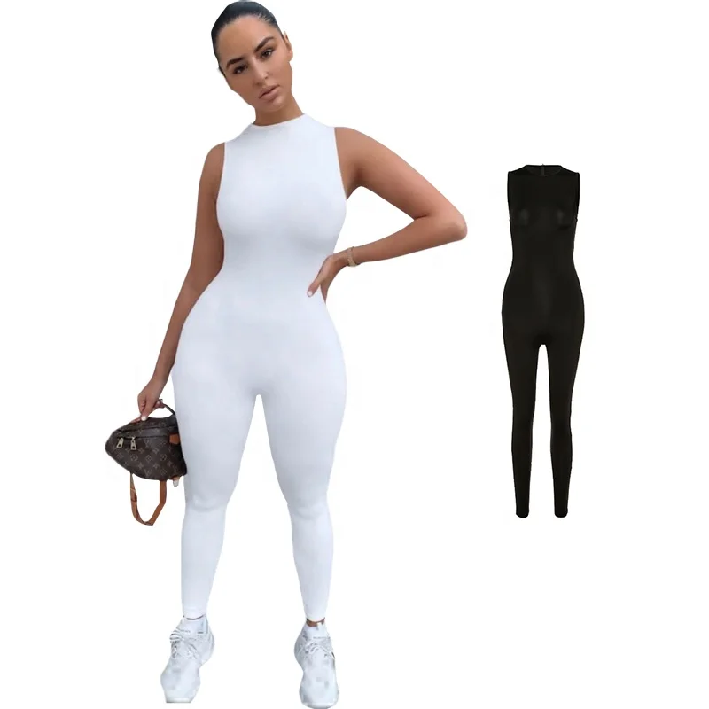 

2020 European and American new women's sleeveless slim high waist sports jumpsuit