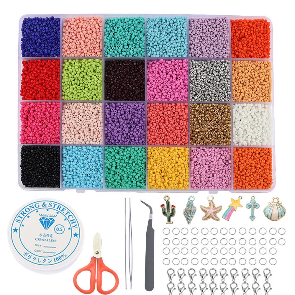 

24 Colors Loose Beads Glass Seed Beads Kit For DIY Necklace Jewelry Making