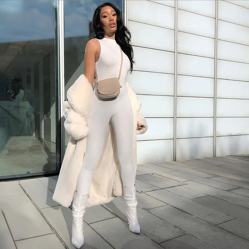

Hot sales autumn elegant rompers sexy white women 2020 solid color jumpsuit