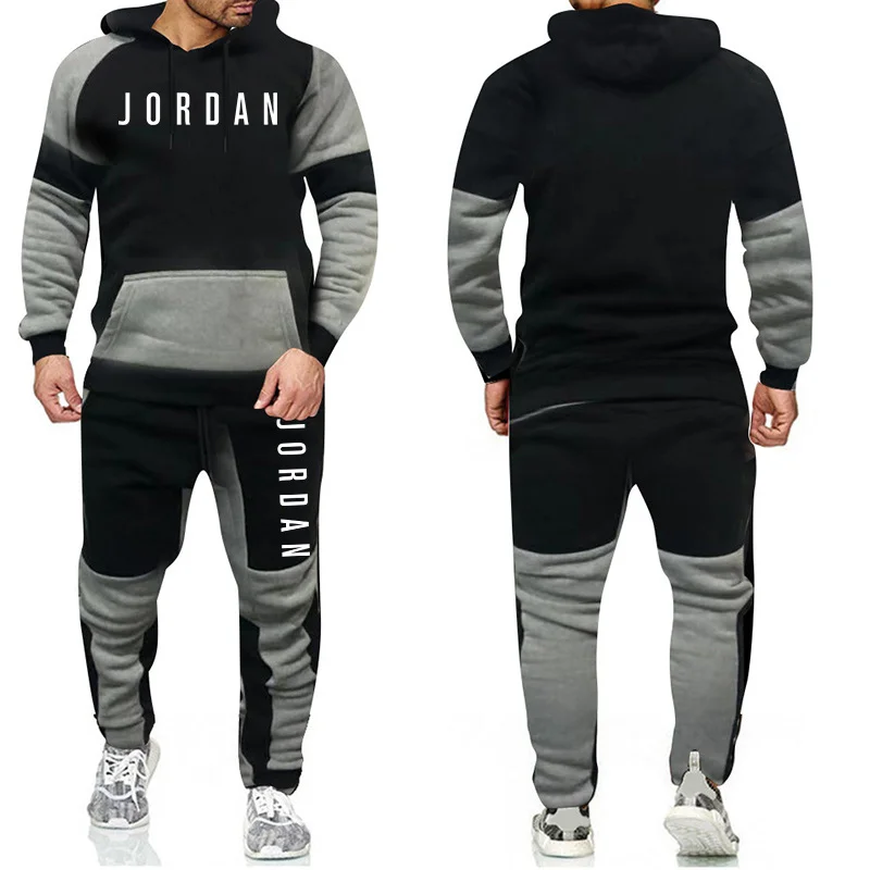 

Custom Logo Men Long Sleeve Hoodies+Pants Sets Male Tracksuit Patchwork Sport Suit Men's Gyms Set Casual Sportswear Suit