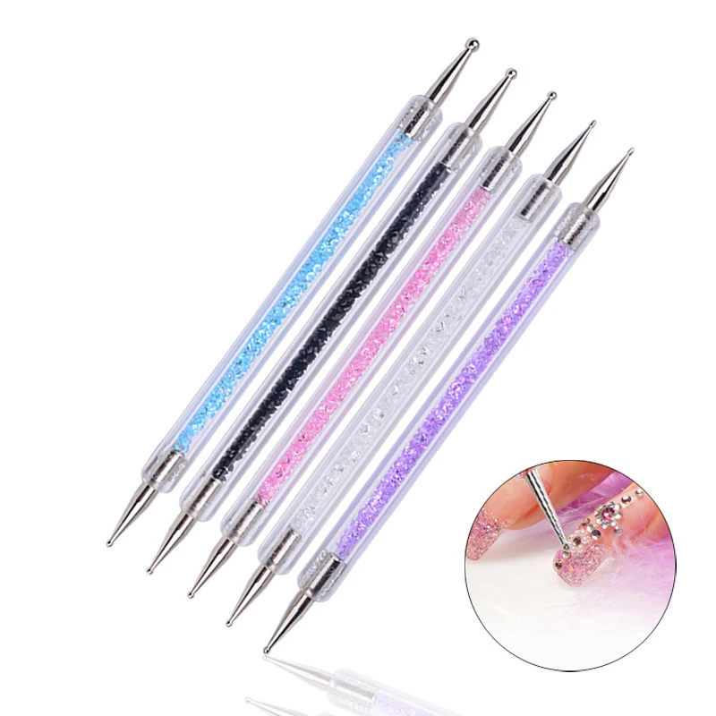 

5pcs/set Professional 2 Ways Acrylic Nail Art Care Tips Crystal Painting Dotting Pens Manicure Pen Dot Nails Beauty Tools, As picture