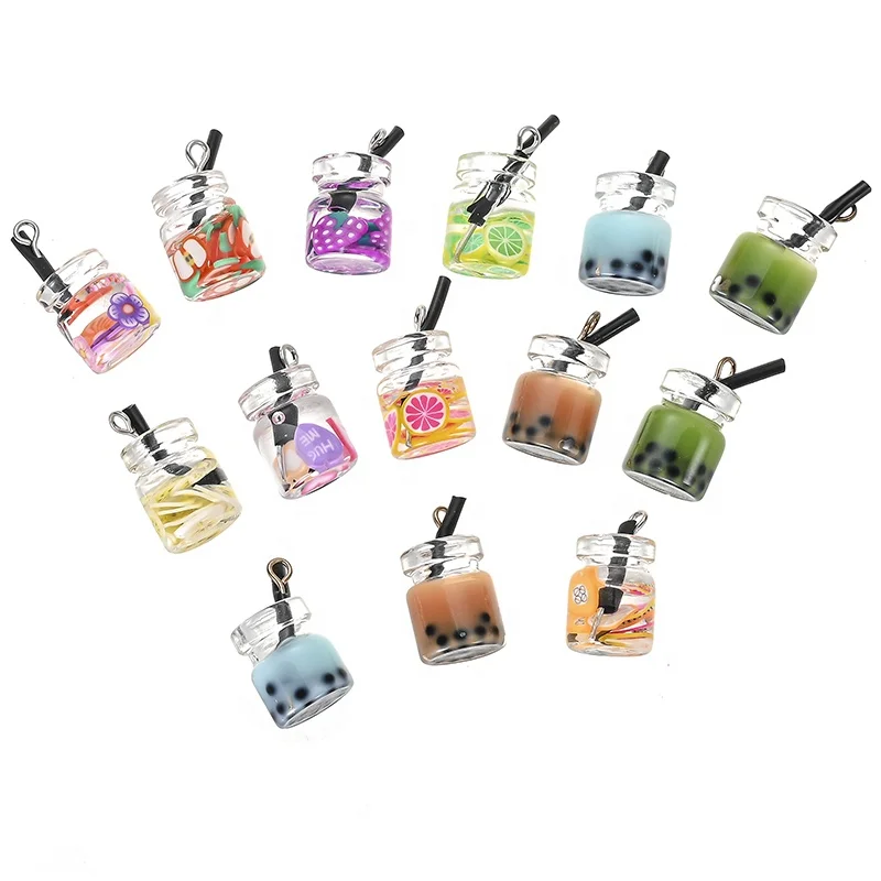 

Cute Kawaii 3D Unique Design Resin Pearl Milk Tea Bottle Pendants Earring Charms for DIY Fashion Jewelry Making Accessories, Picture