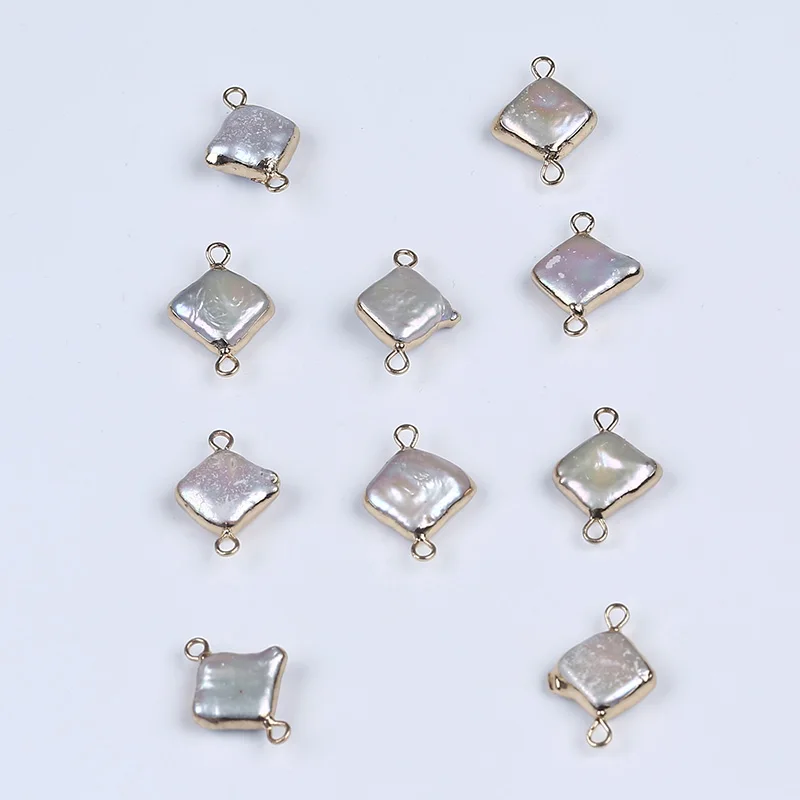 

Freshwater cultured square shape gilt gold plated loose pearl connector pendant jewelry accessories